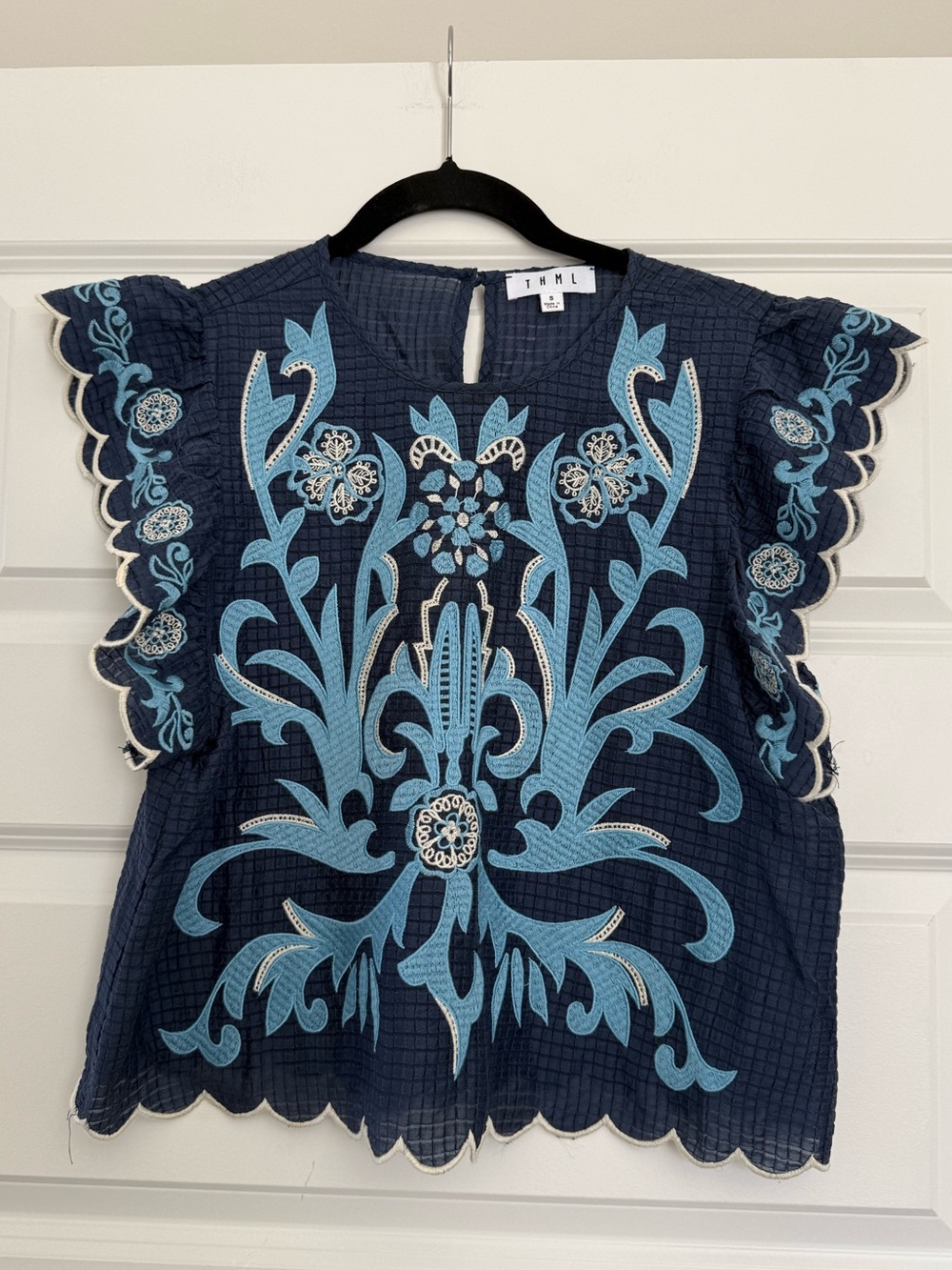 NWOT THML Embroidered Flutter Sleeve Top